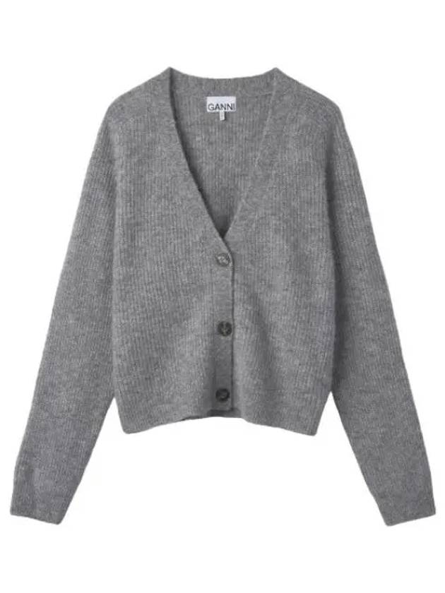 V neck knit cardigan gray - GANNI - BALAAN 1