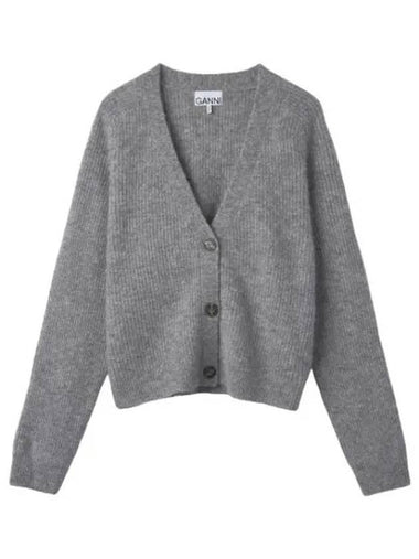 V neck knit cardigan gray - GANNI - BALAAN 1