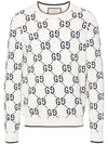 GG Cotton Intarsia Jumper Cobalt Knit Top Ivory - GUCCI - BALAAN 3