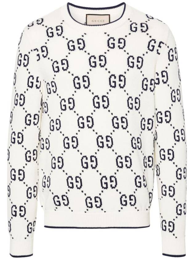 GG Cotton Intarsia Jumper Cobalt Knit Top Ivory - GUCCI - BALAAN 3