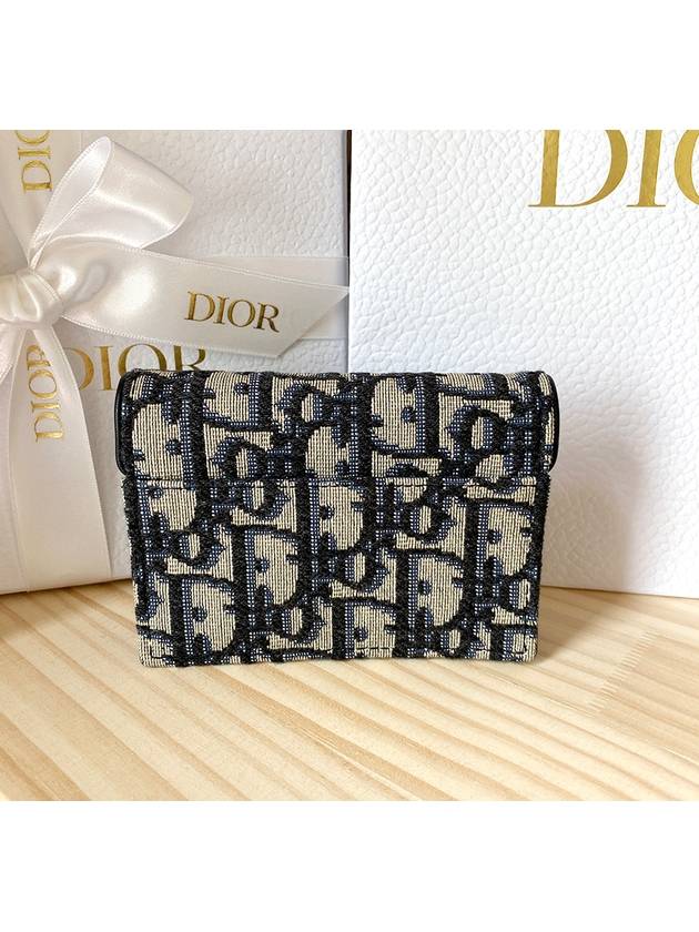 Saddle Flap Card Holder Blue  Oblique Jacquard - DIOR - BALAAN 8