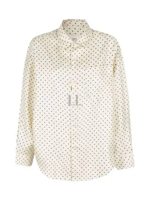 Boxy Fit Dot Silk Long Sleeve Shirt Beige - AMI - BALAAN 2