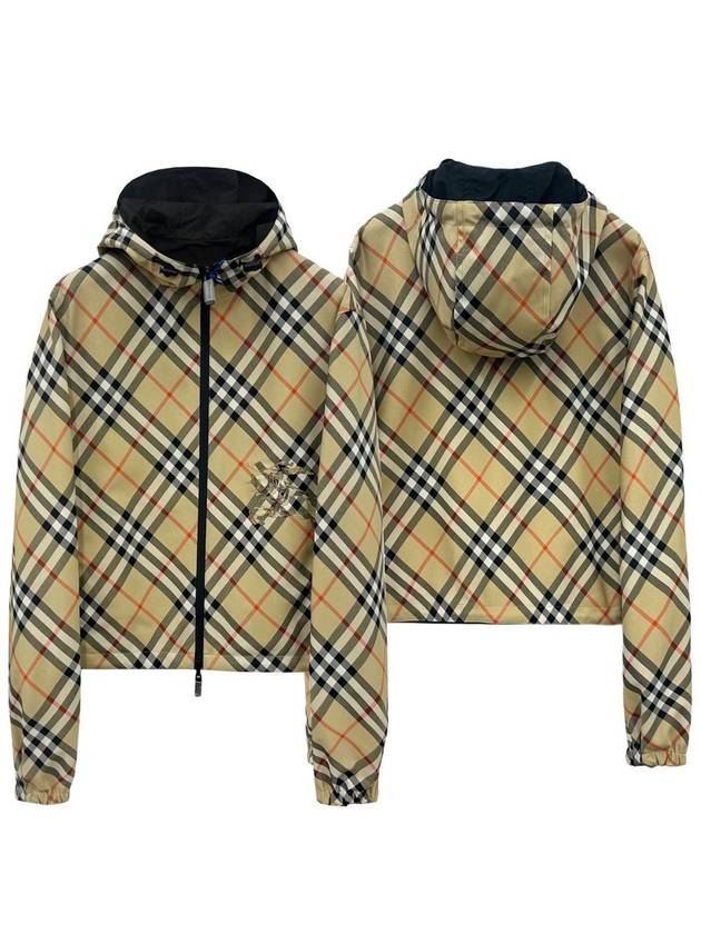 Crop Reversible Check Hooded Jacket Sand - BURBERRY - BALAAN 3