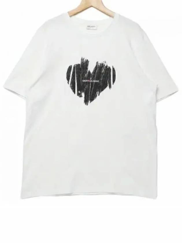 Heart Print Short Sleeve T-Shirt White - SAINT LAURENT - BALAAN 2