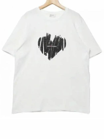 Heart Print Short Sleeve T-Shirt White - SAINT LAURENT - BALAAN 2