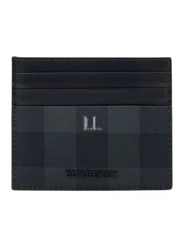 Logo Checked Leather Card Wallet Charcoal - BURBERRY - BALAAN 2