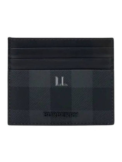 Logo Checked Leather Card Wallet Charcoal - BURBERRY - BALAAN 2