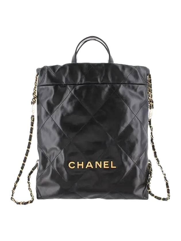 22 Small Shiny Calfskin Gold Metal Backpack Black - CHANEL - BALAAN 1