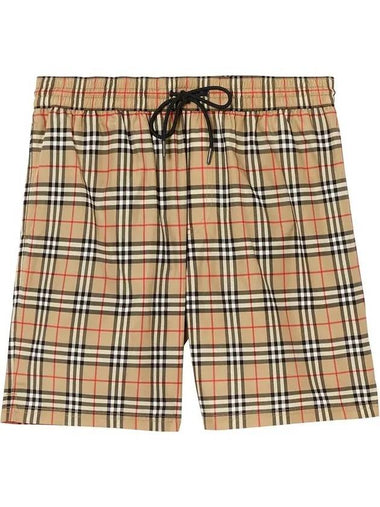 Men's Small Scale Check Drawstring Swim Shorts Beige - BURBERRY - BALAAN 1