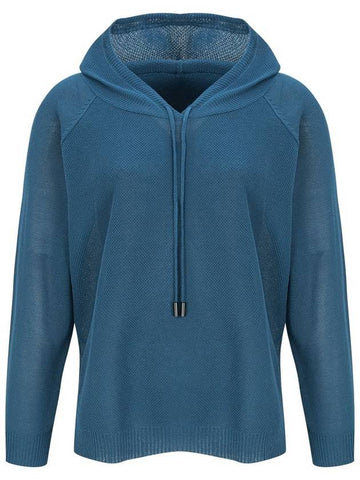 Eyelet Hooded Knit Top Teal Blue - CALLAITE - BALAAN 1