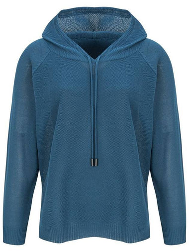 Eyelet Hooded Knit Top Teal Blue - CALLAITE - BALAAN 1