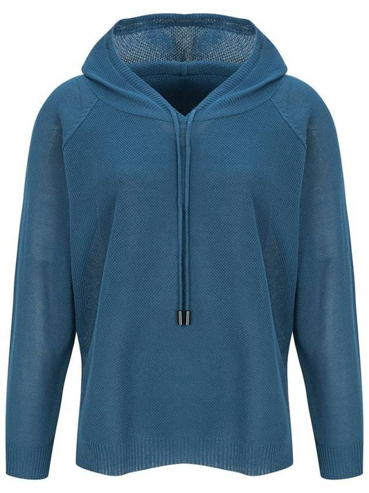 Eyelet Hooded Knit Top Teal Blue - CALLAITE - BALAAN 1