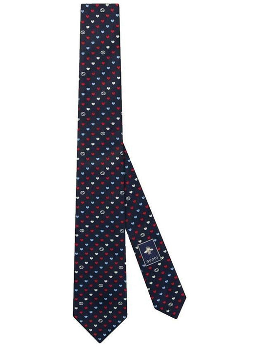 Interlocking G Heart Silk Jacquard Tie Blue - GUCCI - BALAAN 1