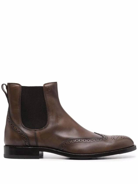 Brogue Detail Leather Chelsea Boots Brown - TOD'S - BALAAN 1