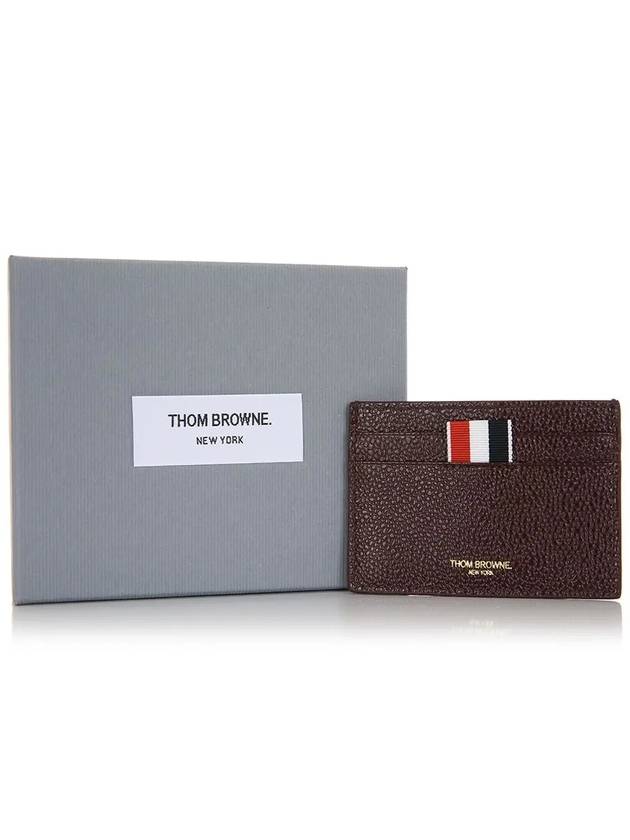 Lucido Leather Single Card Wallet Red - THOM BROWNE - BALAAN 4