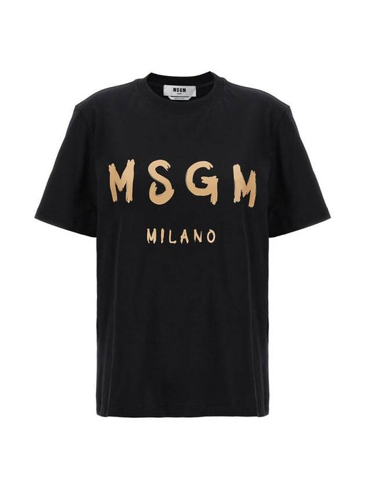 Brushed Logo Short Sleeve T-Shirt Black - MSGM - BALAAN 1