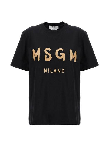 Brushed Logo Short Sleeve T-Shirt Black - MSGM - BALAAN 1