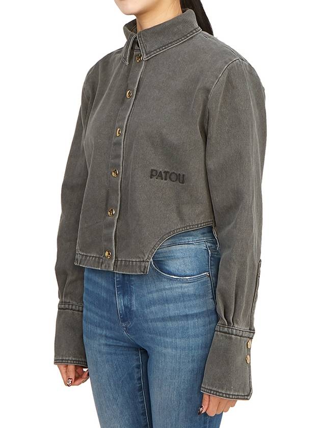 Embroidered Logo Cropped Denim Jacket Grey - PATOU - BALAAN 6