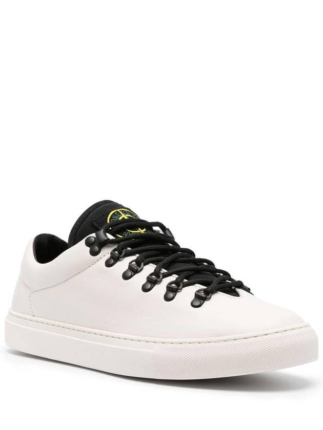 S0101 Logo Lace-Up Leather Low Top Sneakers White - STONE ISLAND - BALAAN 3