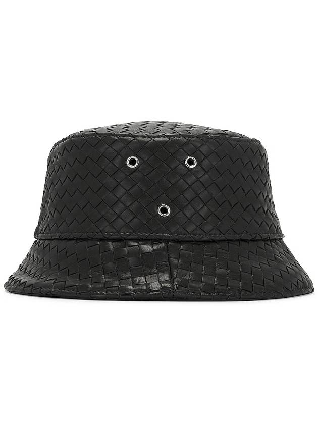 Intrecciato Leather Bucket Hat Black - BOTTEGA VENETA - BALAAN 4