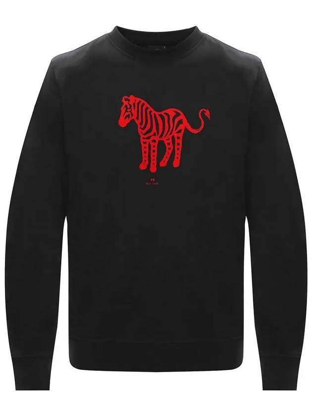 Red Zebra Printing Brushed Sweatshirt Black - PAUL SMITH - BALAAN.