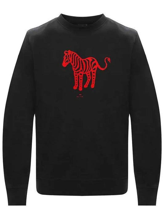 Red Zebra Printing Brushed Sweatshirt Black - PAUL SMITH - BALAAN.