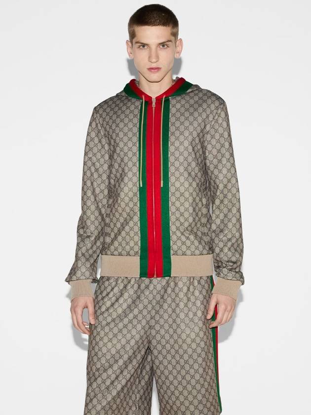 Web Technical Jersey Zip Jacket Beige Ebony - GUCCI - BALAAN 4