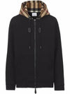 Check Cotton Blend Hoodie Zip-Up Top Black Birch Brown - BURBERRY - BALAAN 2