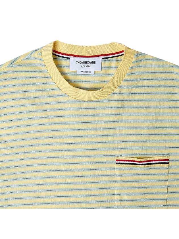 Striped Jersey Pocket Short Sleeve T-Shirt Green Yellow - THOM BROWNE - BALAAN 4