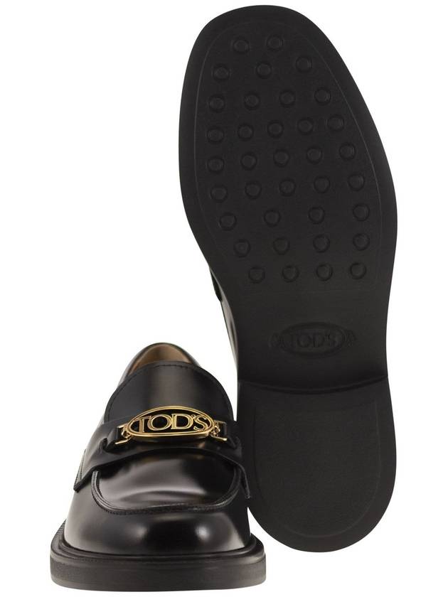 Metal Logo Leather Loafers Black - TOD'S - BALAAN 6