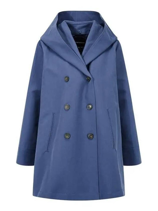 Women s hooded shawl collar double coat dark blue 270115 - EMPORIO ARMANI - BALAAN 1