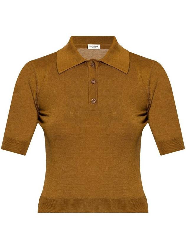 Cassandre Cashmere Polo Shirt Brown - SAINT LAURENT - BALAAN 2