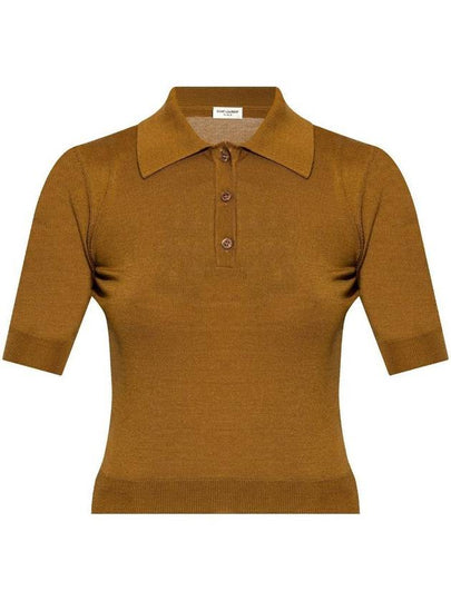 Cassandre Cashmere Polo Shirt Brown - SAINT LAURENT - BALAAN 2