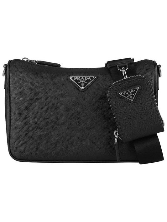 Triangle Logo Saffiano Leather Cross Bag Black - PRADA - BALAAN 2