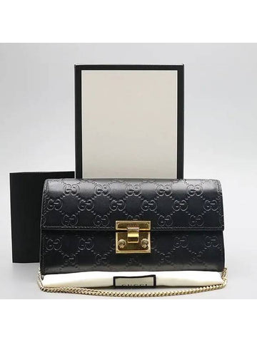 453506 Black Cima Leather Fedlock Long Wallet and Chain Shoulder Bag - GUCCI - BALAAN 1