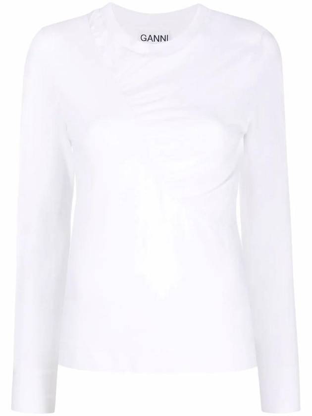 Quilted Organic Cotton Long Sleeve T-Shirt Bright White - GANNI - BALAAN 1