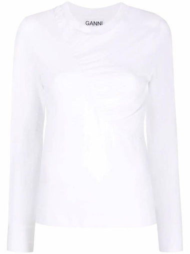 Quilted Organic Cotton Long Sleeve T-Shirt Bright White - GANNI - BALAAN 1