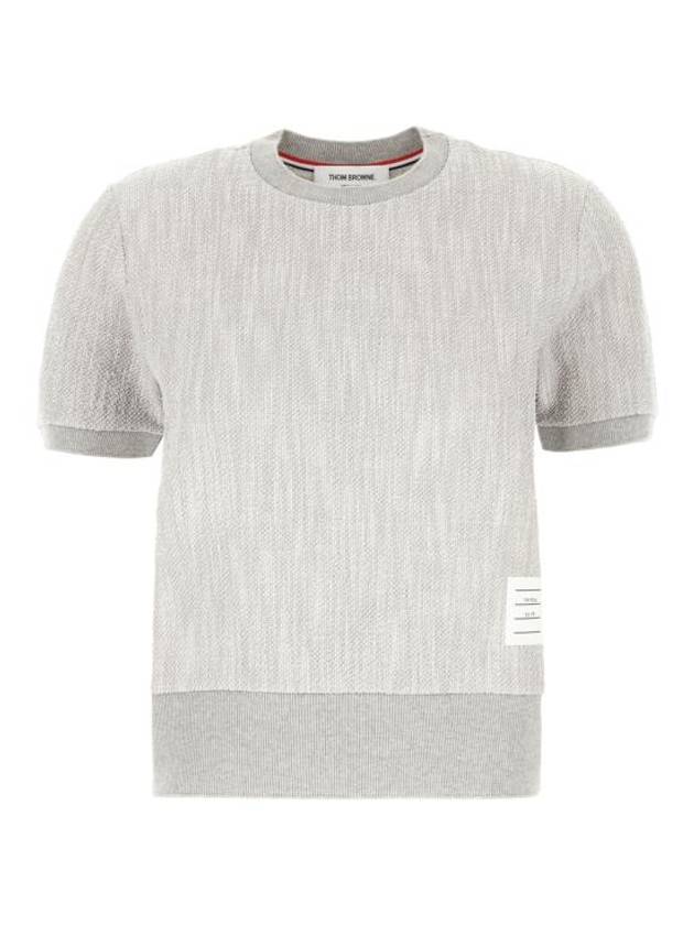 Cotton Tweed Short Sleeve T-Shirt Grey - THOM BROWNE - BALAAN 1