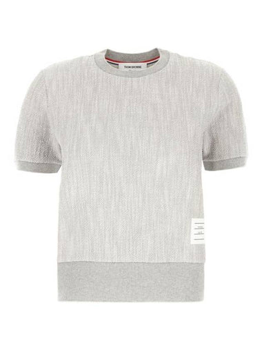 Cotton Tweed Short Sleeve T-Shirt Grey - THOM BROWNE - BALAAN 1