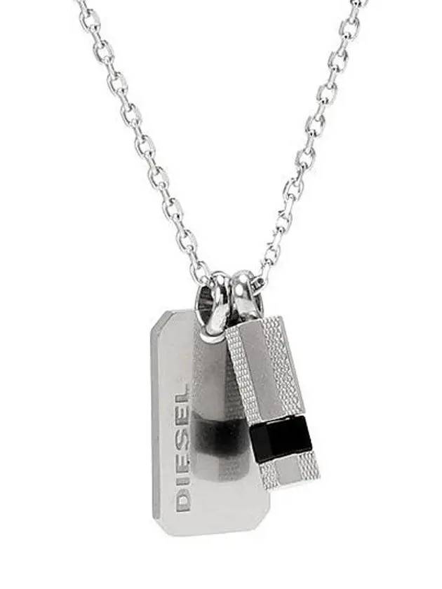 logo plate bolt necklace silver - DIESEL - BALAAN 3