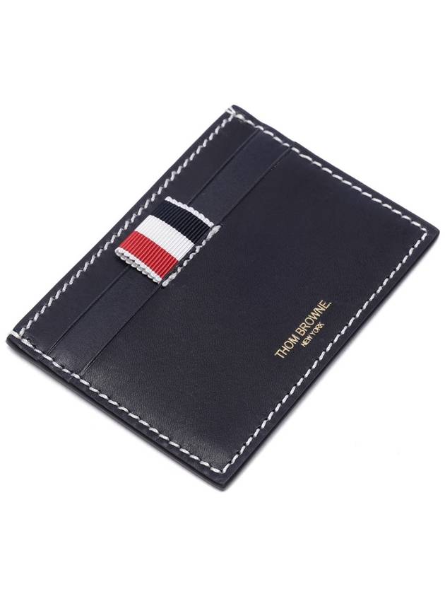 Stitched Vacchetta Card Wallet Navy - THOM BROWNE - BALAAN 6