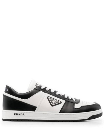 Men's Downtown Triangle Logo Leather Low Top Sneakers White Black - PRADA - BALAAN 2