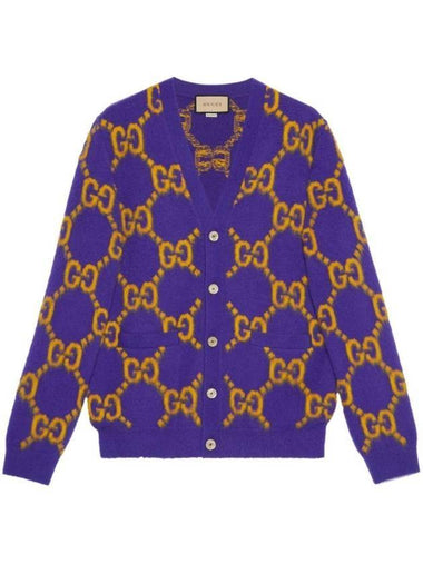 GG Intarsia Wool Cardigan Yellow Purple - GUCCI - BALAAN 1