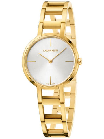 Cheers Quartz Silver Dial Yellow Gold Steel Women’s Watch - CALVIN KLEIN - BALAAN 1