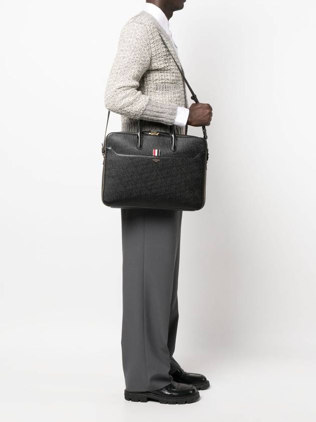 Pebble Grain Double Compartment Briefcase Black - THOM BROWNE - BALAAN 3