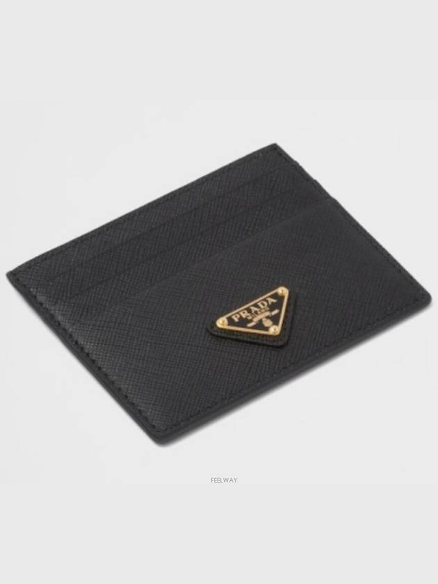 Saffiano Leather Triangle Logo Card Wallet Black Gold - PRADA - BALAAN 3