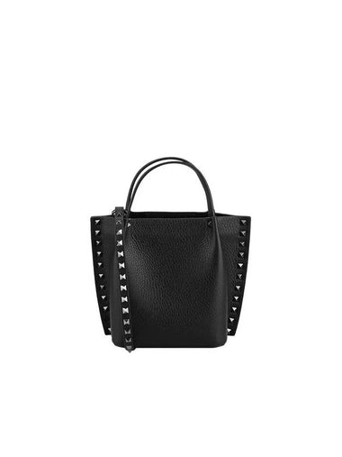 Rockstud Grain Leather Shoulder Bag Black - VALENTINO - BALAAN 1