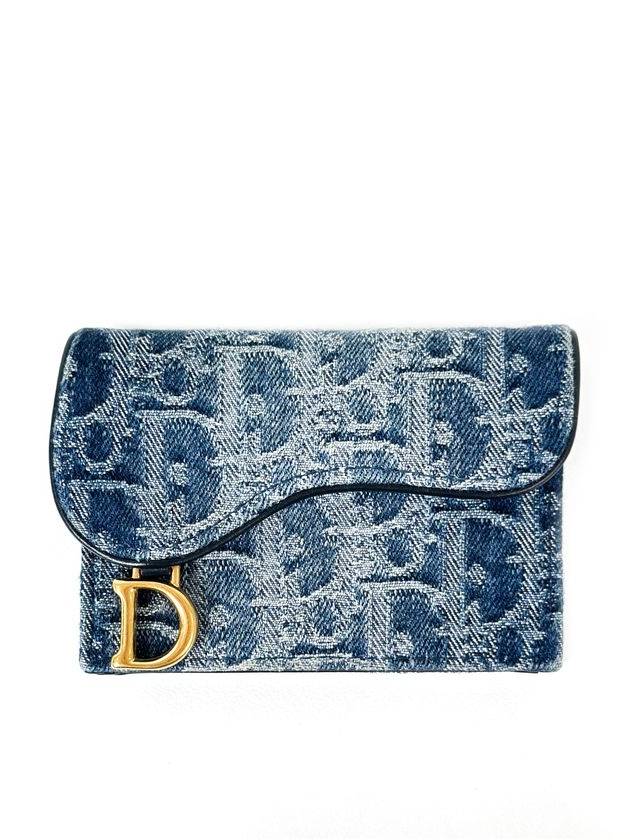 Dior Oblique Jacquard Saddle Accordion Card Holder Wallet Denim Blue - DIOR - BALAAN 1