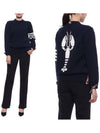 Women's 4 Bar Stripe Lobster Intarsia Merino Wool Knit Top Navy - THOM BROWNE - BALAAN 3