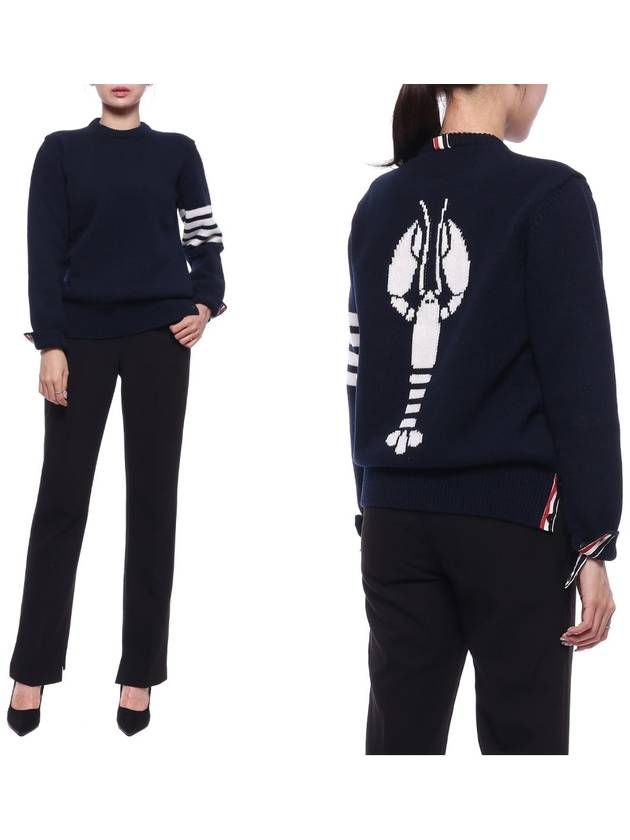 Women's 4 Bar Stripe Lobster Intarsia Merino Wool Knit Top Navy - THOM BROWNE - BALAAN 3